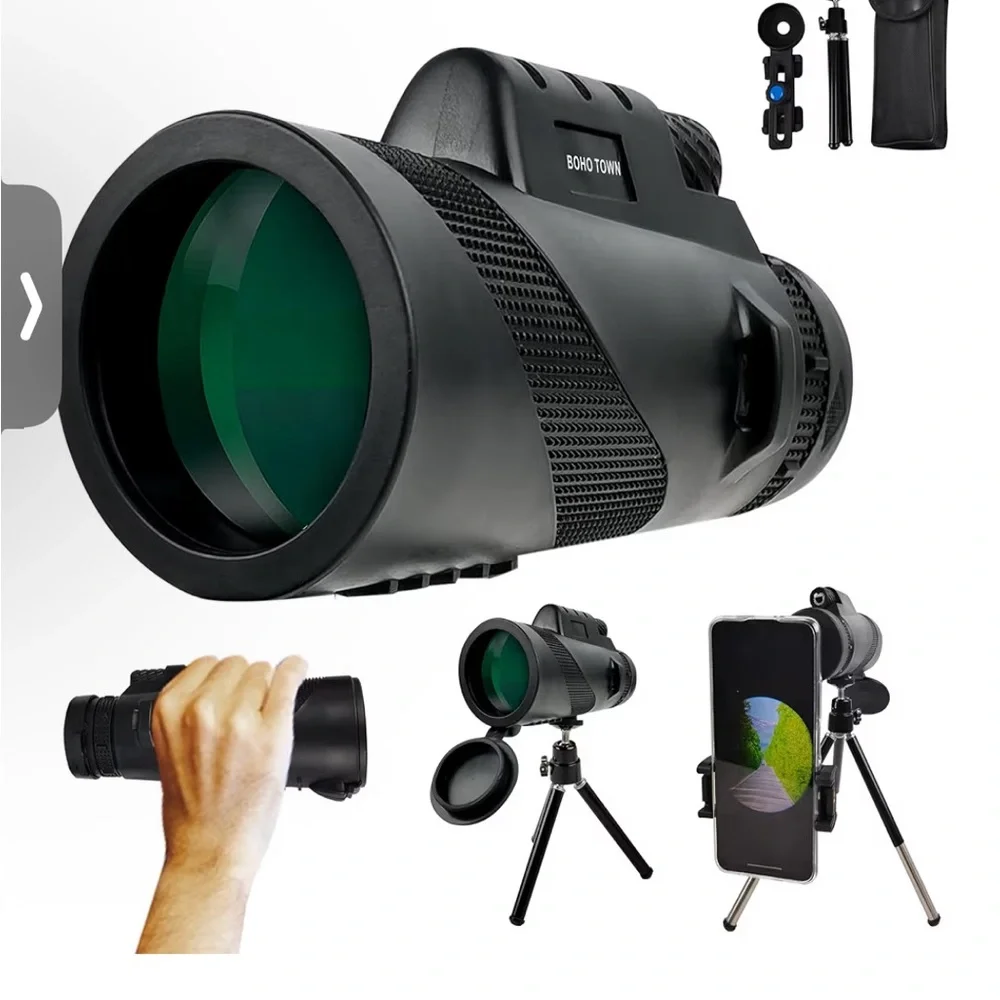 50x60 Black Monocular Telescope, Smartphone adapter Night-vision, HD low light